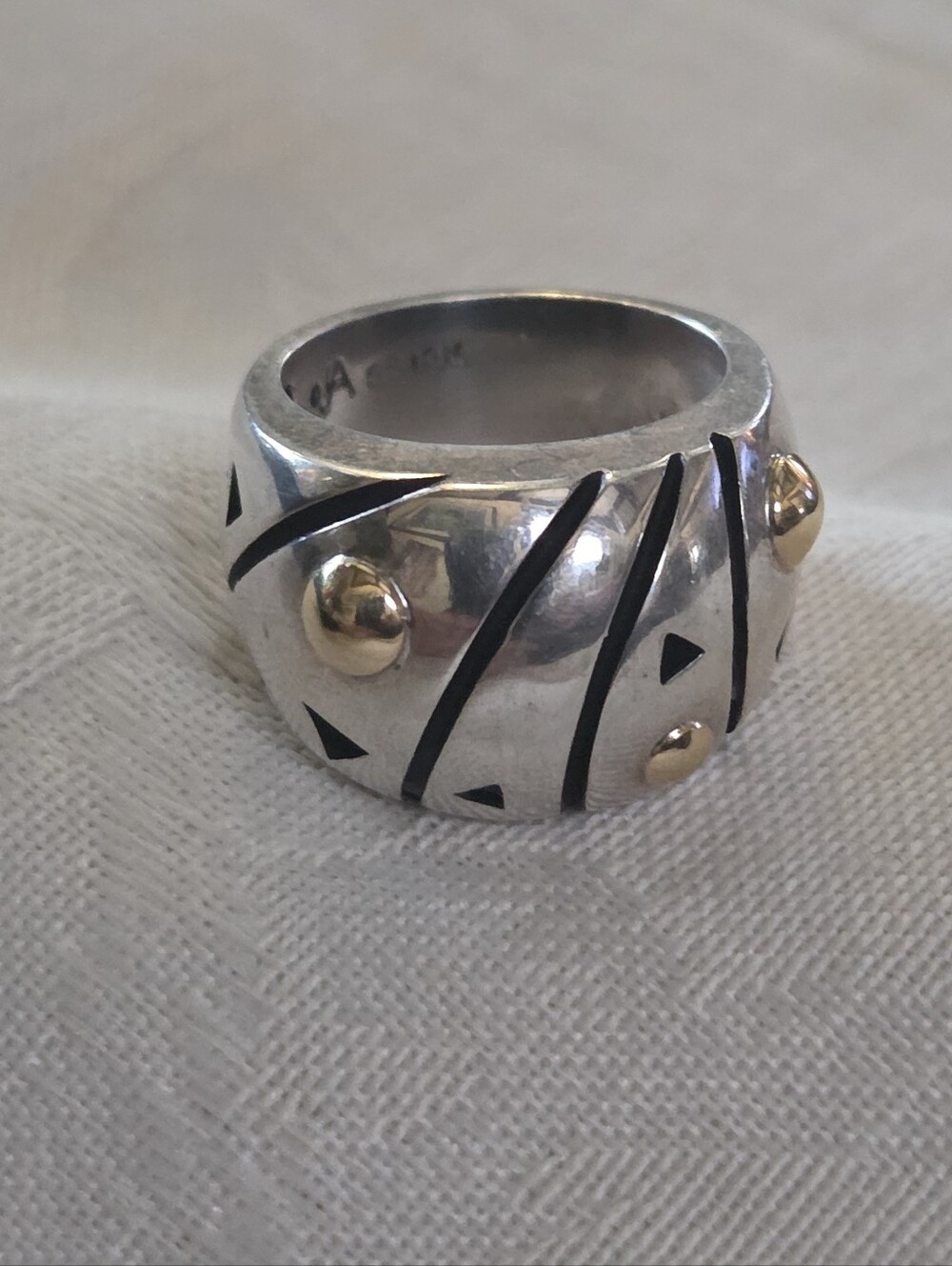 John Atencio Solar Wide Domed Band Ring, SS & 18k, Size 6.5